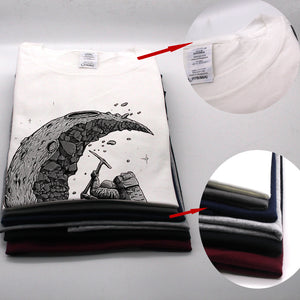 100% cotton digging the moon print casual mens o-neck t shirts fashion men's tops men T-shirt short sleeve men tshirt 2017