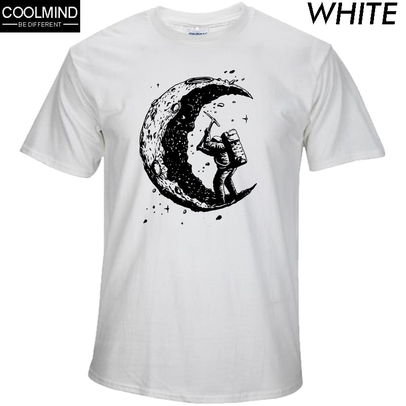 100% cotton digging the moon print casual mens o-neck t shirts fashion men's tops men T-shirt short sleeve men tshirt 2017