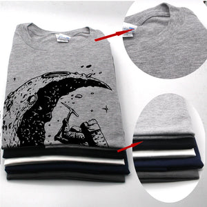 100% cotton digging the moon print casual mens o-neck t shirts fashion men's tops men T-shirt short sleeve men tshirt 2017