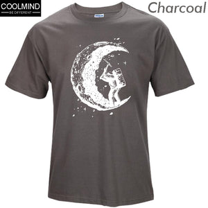 100% cotton digging the moon print casual mens o-neck t shirts fashion men's tops men T-shirt short sleeve men tshirt 2017