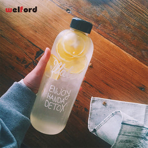 1000ml Fashion Scented Large Water Bottle with Bag Water Bottle Capacity Portable BPA Free Fruit Lemon Juice Drinking Bottle