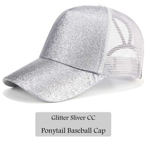 2018 CC Glitter Ponytail Baseball Cap Women Snapback Hat Summer Messy Bun Mesh Hats Casual Adjustable Sport Caps Drop Shipping