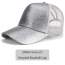 Load image into Gallery viewer, 2018 CC Glitter Ponytail Baseball Cap Women Snapback Hat Summer Messy Bun Mesh Hats Casual Adjustable Sport Caps Drop Shipping