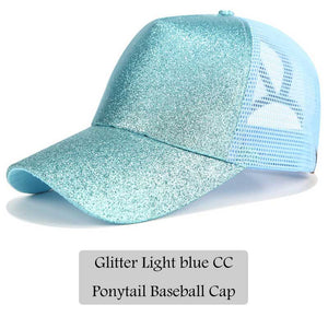 2018 CC Glitter Ponytail Baseball Cap Women Snapback Hat Summer Messy Bun Mesh Hats Casual Adjustable Sport Caps Drop Shipping