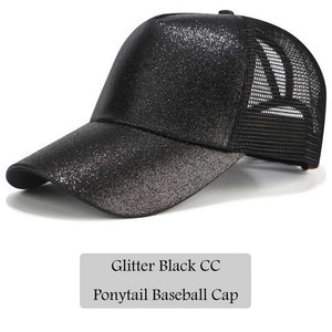 2018 CC Glitter Ponytail Baseball Cap Women Snapback Hat Summer Messy Bun Mesh Hats Casual Adjustable Sport Caps Drop Shipping