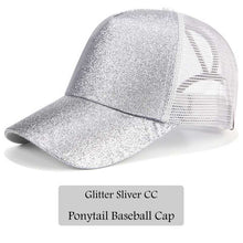 Load image into Gallery viewer, 2018 CC Glitter Ponytail Baseball Cap Women Snapback Hat Summer Messy Bun Mesh Hats Casual Adjustable Sport Caps Drop Shipping