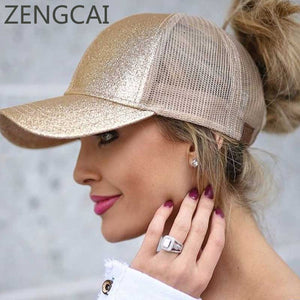 2018 CC Glitter Ponytail Baseball Cap Women Snapback Hat Summer Messy Bun Mesh Hats Casual Adjustable Sport Caps Drop Shipping