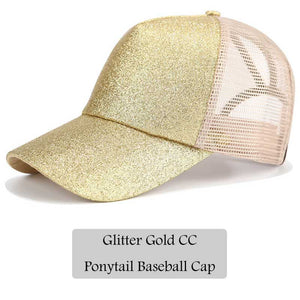 2018 CC Glitter Ponytail Baseball Cap Women Snapback Hat Summer Messy Bun Mesh Hats Casual Adjustable Sport Caps Drop Shipping