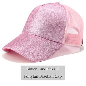 2018 CC Glitter Ponytail Baseball Cap Women Snapback Hat Summer Messy Bun Mesh Hats Casual Adjustable Sport Caps Drop Shipping