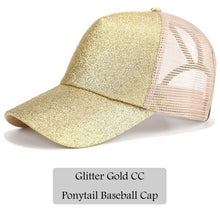 Load image into Gallery viewer, 2018 CC Glitter Ponytail Baseball Cap Women Snapback Hat Summer Messy Bun Mesh Hats Casual Adjustable Sport Caps Drop Shipping