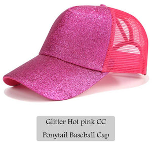 2018 CC Glitter Ponytail Baseball Cap Women Snapback Hat Summer Messy Bun Mesh Hats Casual Adjustable Sport Caps Drop Shipping