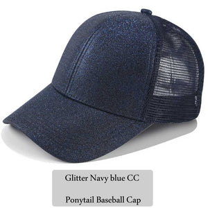 2018 CC Glitter Ponytail Baseball Cap Women Snapback Hat Summer Messy Bun Mesh Hats Casual Adjustable Sport Caps Drop Shipping