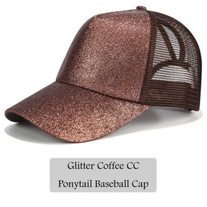 2018 CC Glitter Ponytail Baseball Cap Women Snapback Hat Summer Messy Bun Mesh Hats Casual Adjustable Sport Caps Drop Shipping