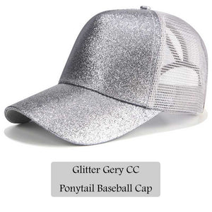 2018 CC Glitter Ponytail Baseball Cap Women Snapback Hat Summer Messy Bun Mesh Hats Casual Adjustable Sport Caps Drop Shipping