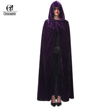 Load image into Gallery viewer, ROLECOS Halloween Cloak Costume Adult Witch Long Purple Green Red Black Hood and Capes Halloween Costumes for Women Men Cloak