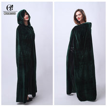 Load image into Gallery viewer, ROLECOS Halloween Cloak Costume Adult Witch Long Purple Green Red Black Hood and Capes Halloween Costumes for Women Men Cloak