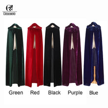 Load image into Gallery viewer, ROLECOS Halloween Cloak Costume Adult Witch Long Purple Green Red Black Hood and Capes Halloween Costumes for Women Men Cloak