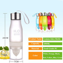 Load image into Gallery viewer, Transhome Creative Fruit Juice Infuser Water Bottle 650ml Plastic Portable Lemon Juice Bottle For Water Outdoor Shaker Sport