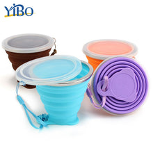 Load image into Gallery viewer, YIBO Food Grade Silicone Folding Cup with Dust-Proof Cover Lid 270ml Poratbale Cammping Travel Outdoor Water Drinking Cup