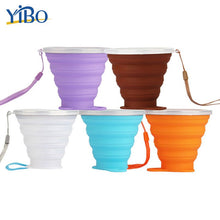 Load image into Gallery viewer, YIBO Food Grade Silicone Folding Cup with Dust-Proof Cover Lid 270ml Poratbale Cammping Travel Outdoor Water Drinking Cup