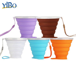 YIBO Food Grade Silicone Folding Cup with Dust-Proof Cover Lid 270ml Poratbale Cammping Travel Outdoor Water Drinking Cup