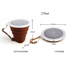 Load image into Gallery viewer, YIBO Food Grade Silicone Folding Cup with Dust-Proof Cover Lid 270ml Poratbale Cammping Travel Outdoor Water Drinking Cup